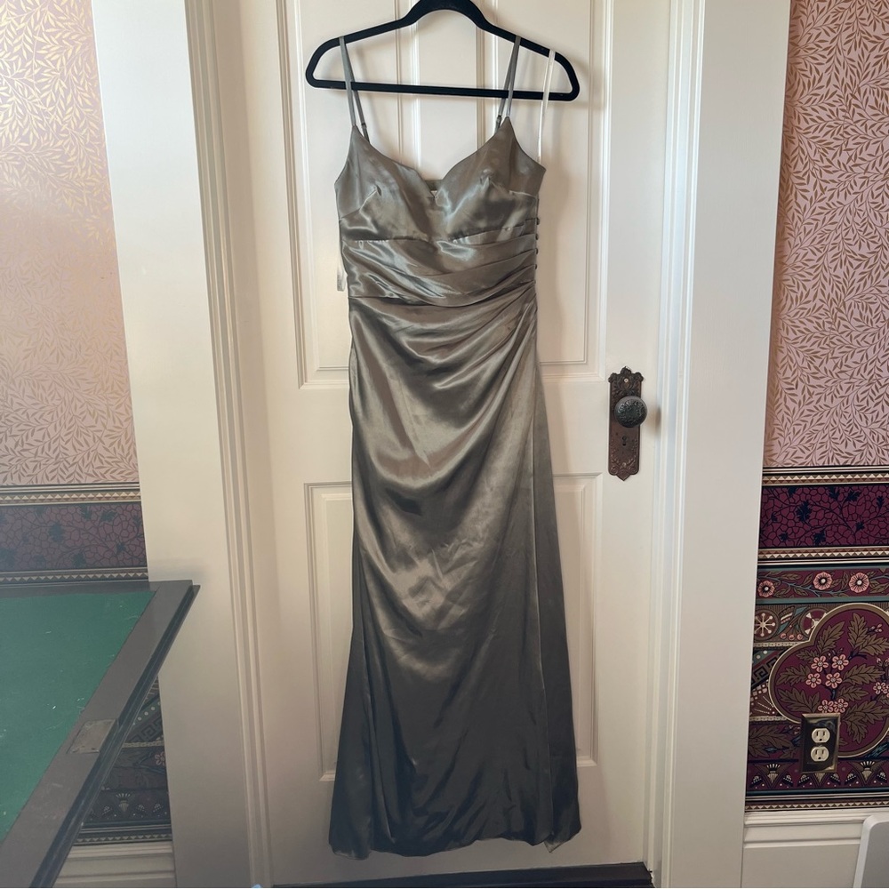 David’s Bridal Galina Signature Charmeuse V-Notch Spaghetti Strap Dress